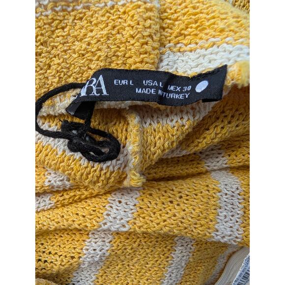 ZARA Womens yellow Striped High Waist Rustic Knit Wide Leg Trousers Size Large - Picture 4 of 7